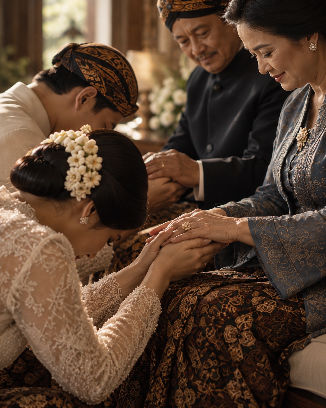 Detail tangan dalam momen restu keluarga
